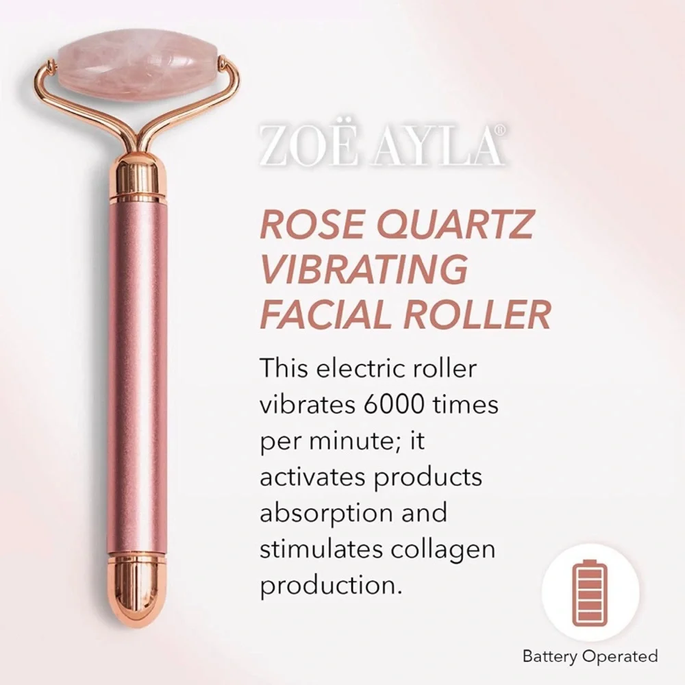 NIB Zoë Ayla Rose Quartz Vibrating Facial Roller - Picture 6 of 15